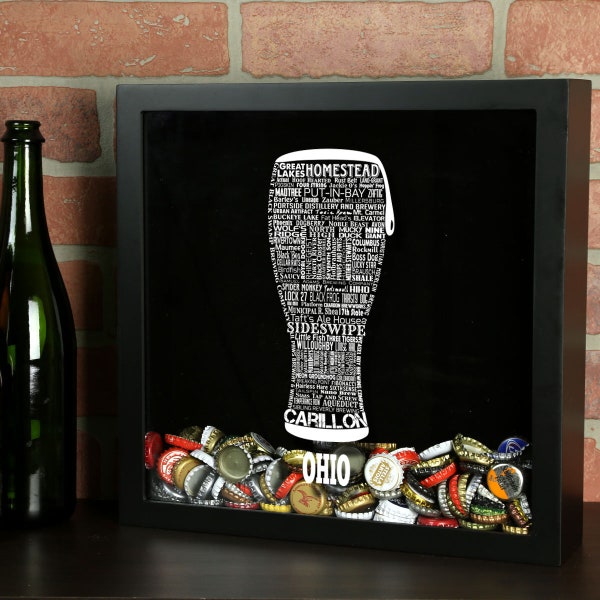 Ohio Craft Beer Typography Beer Cap Shadow Box - Beer Bottle Cap Holder