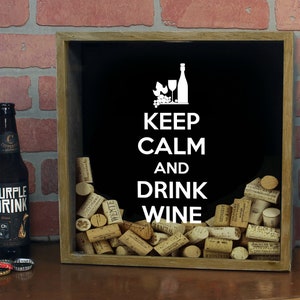 Personalized Wine Cork Shadow Box,Wine Cork Box, Wine Cork Storage, Keep Calm, Wine Cork Display, Wine Cork Wall Art, Custom Wine Lover Gift