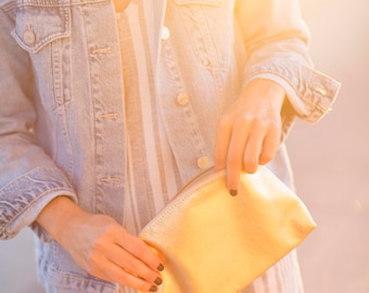 Gold Leather Zipper Clutch