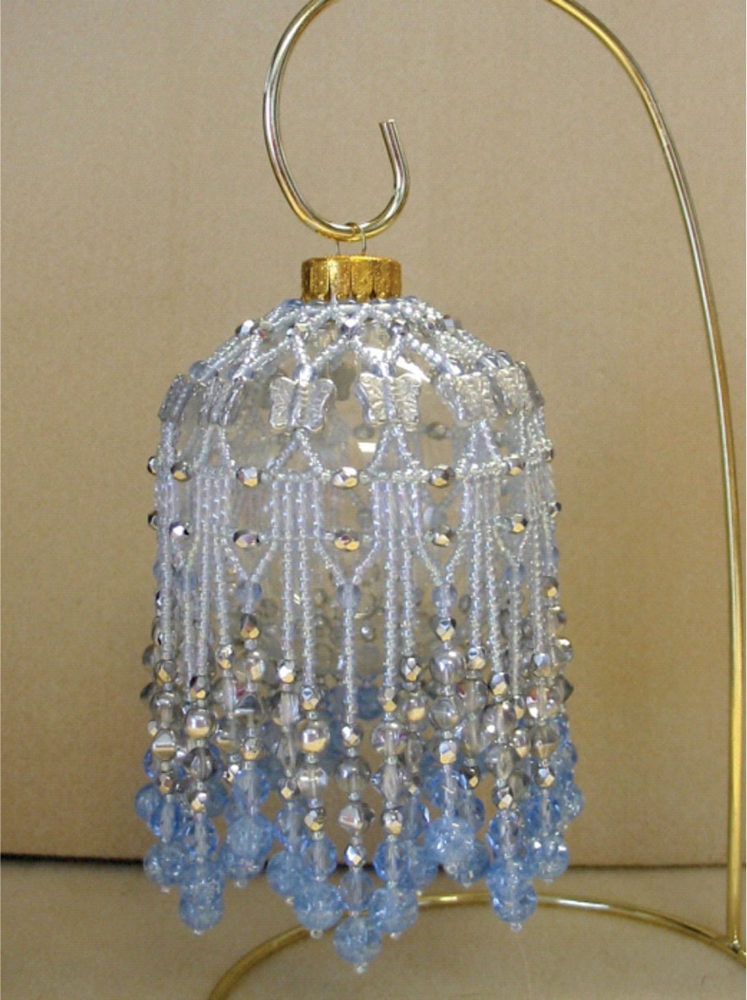 beaded fancy fringed ornament cover - beading instructions - ice