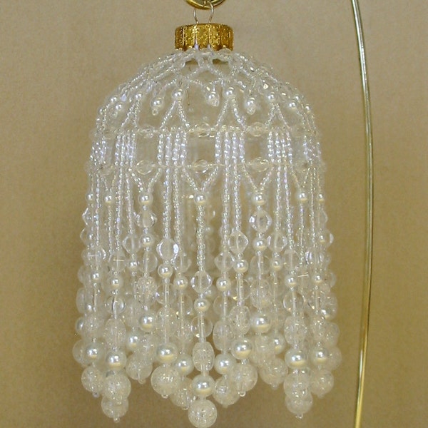 Beaded Fancy Fringed Ornament Cover - Beading Instructions - Snow Pearl