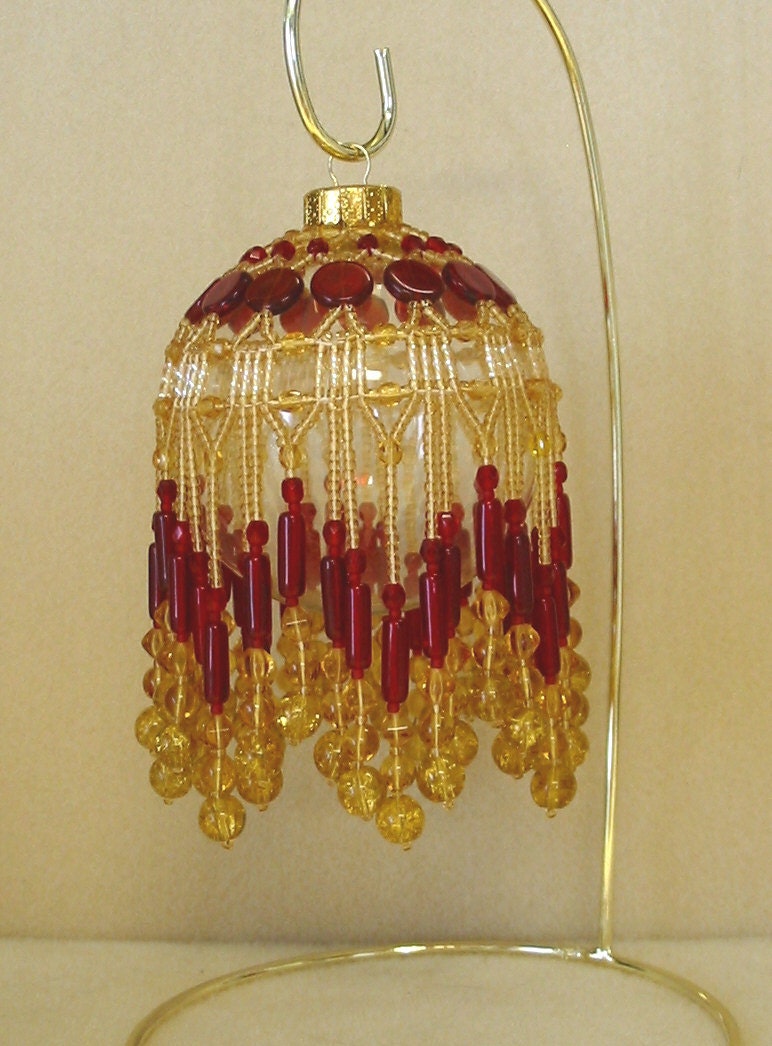 Beaded Fancy Fringed Ornament Cover - Beading Instructions - Golden Ruby