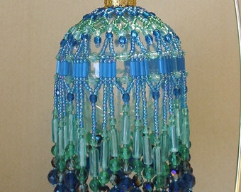 Beaded Fancy Fringed Ornament Cover - Beading Instructions - Tropical Blue