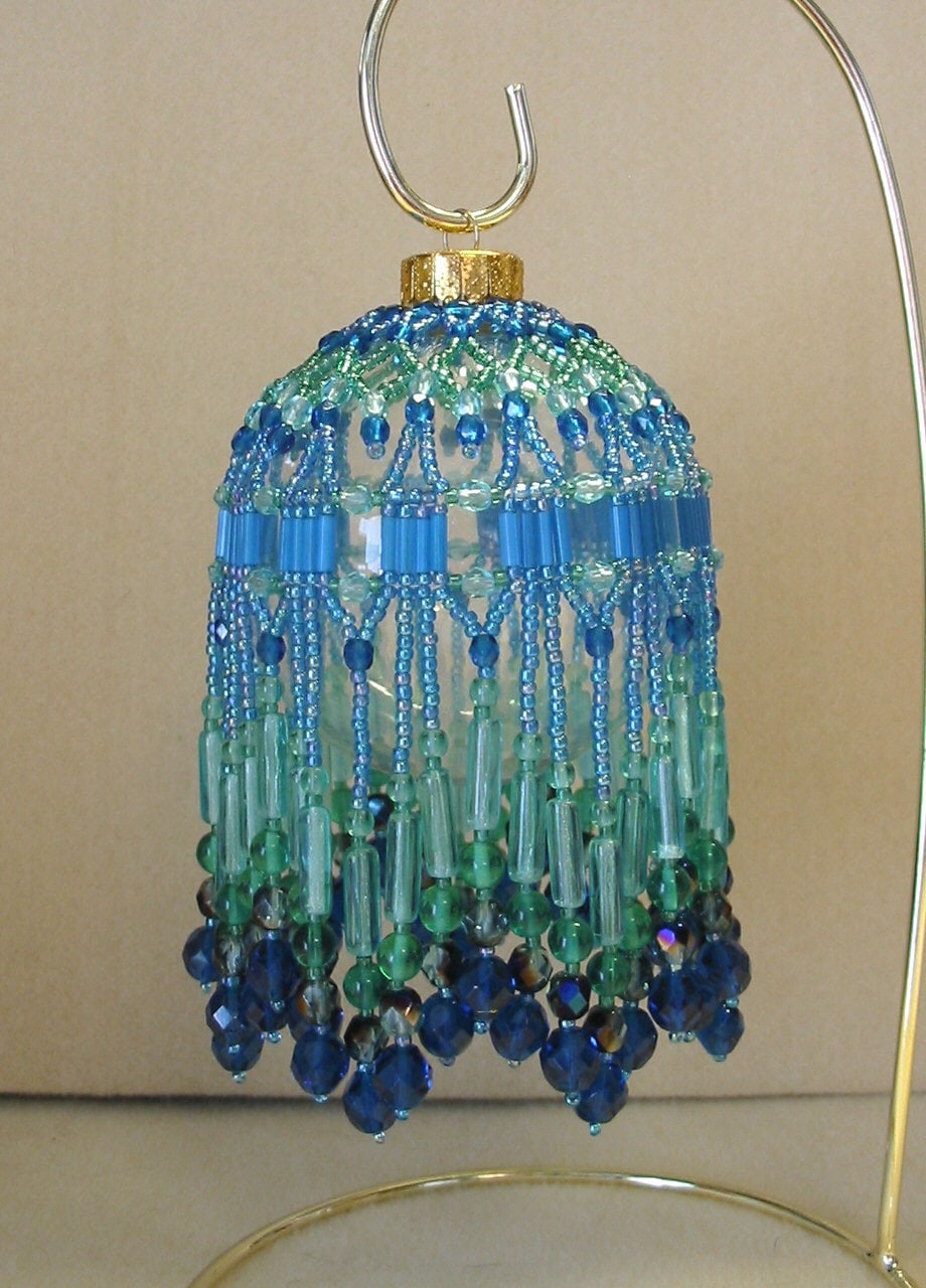 Beaded Fancy Fringed Ornament Cover Beading Instructions Tropical Blue