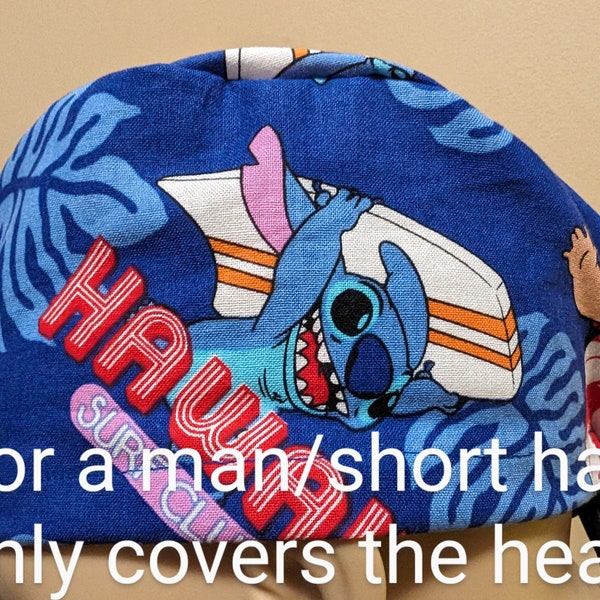 Skull Cap ,Tie back , Scrub Cap , Hawaii , surf , cartoon , movie