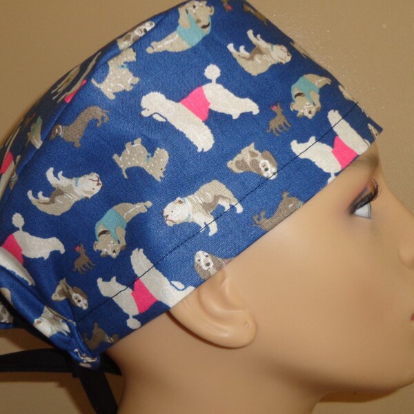 Skull Cap , tie back , Scrub Cap , Dog Lover
