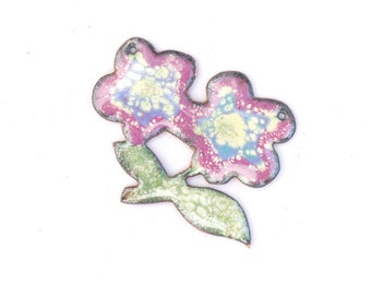 Hand Painted with Enamel Powder - Enamel Flower - hand cut copper by Donna Perlinplim