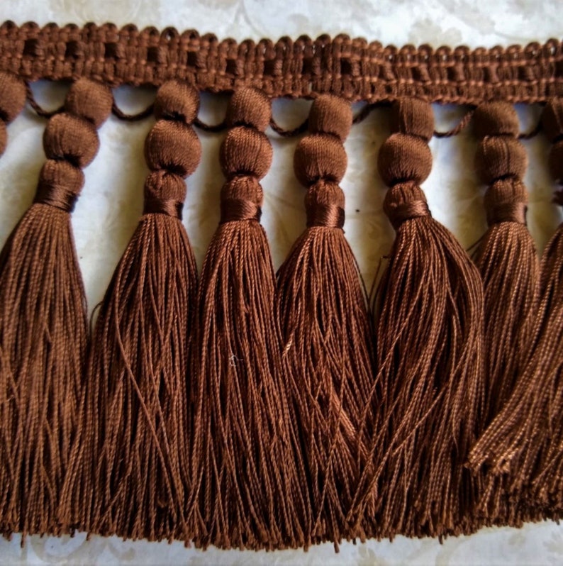 Chocolate Brown Home Decor Tassel Trim 4.5 Polyester By The Yard