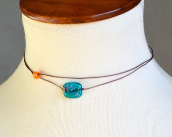 Turquoise Beaded Cord Choker: Boho Festival Necklace