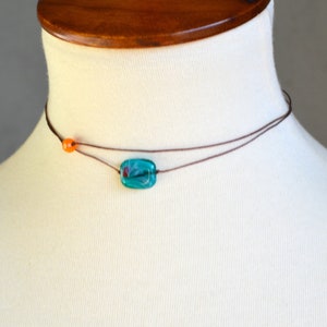 Turquoise Beaded Cord Choker: Boho Festival Necklace