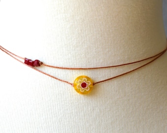 Handmade Floral Glass Beaded Choker: Minimalist Layering Necklace