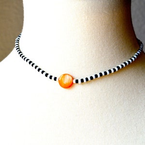Beaded minimalist modern necklace, festival choker, black and white, shell, orange, dainty necklace, simple necklace, string choker, boho.