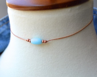 Dainty glass beaded choker, turquoise choker, simple choker, layering necklace, minimalist necklace,  glass necklace, string choker