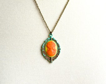Vintage Cameo Pendant Necklace: Handmade Boho Jewelry, 21" Chain