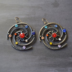 Handmade Rhinestone Solar System Earrings: Celestial Boho Jewelry