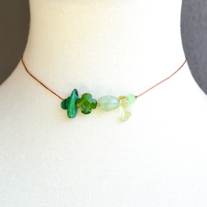 Handmade Green Beaded Choker: Boho Festival Necklace