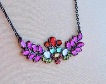 Rhinestone Statement Necklace: Colorful Vintage Bohemian Style