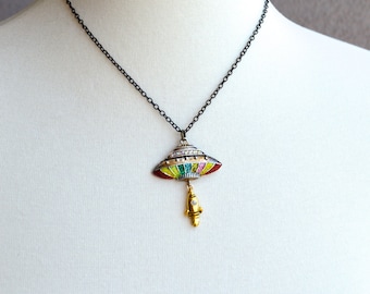 Spaceship and rocket necklace, ufo necklace, rocket necklace, spaceship jewelry, ufo, boho necklace, gift for her, spaceship lover necklace