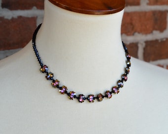 Elegant vintage style simple dainty sparkly bow black choker necklace.