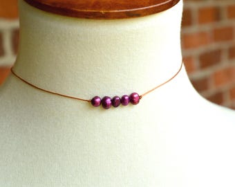 Freshwater Pearl Simple Choker. Cord Necklace.