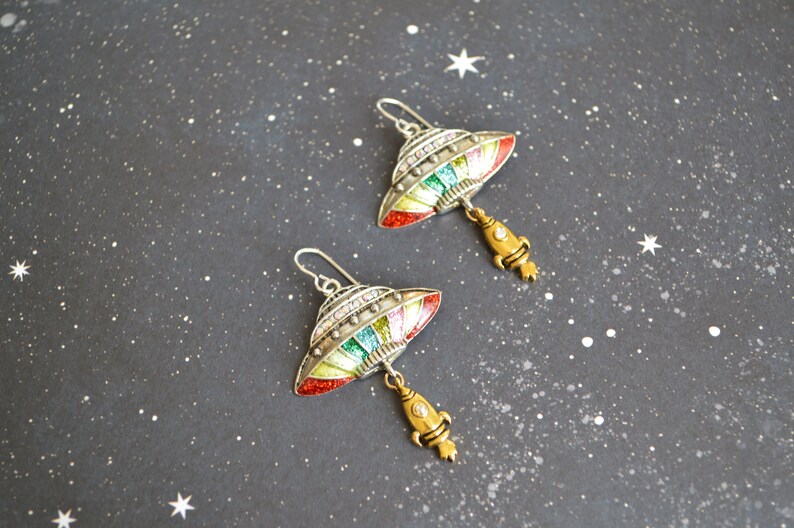 ufo earrings alien earrings boho earrings Spaceship and rocket earrings spaceship jewelry rocket earrings ufo gift for her