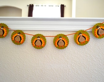 Felt Turkey Garland: 65" Thanksgiving Mantel Decor