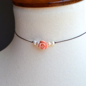 Handmade Dusty Rose Choker: Pearl Minimalist Necklace