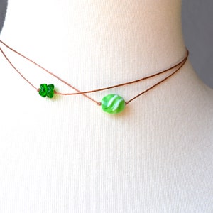 Green Beaded String Choker: Minimalist Boho Necklace
