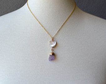 Romantic necklace, handmade necklace, shell heart necklace, amethyst necklace, charm necklace, gift for her, elegant dainty necklace