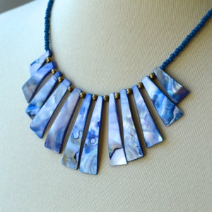 Handmade Blue Shell Necklace: Beaded Boho Jewelry