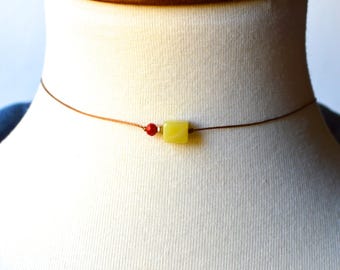 Handmade Jade Stone Choker: Minimalist Cord Necklace