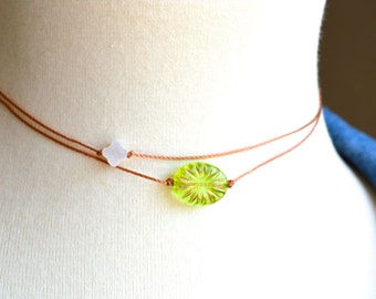 Handmade Green Bead Choker: Simple Layering Necklace