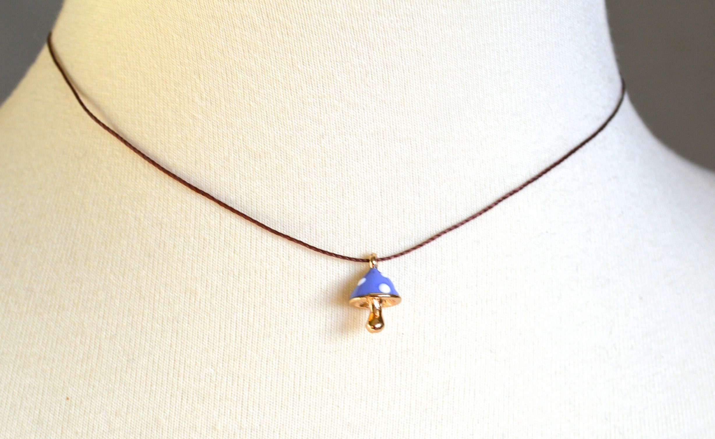 Simple necklace, minimalist choker, handmade choker, mushroom choker, dainty choker necklace, gift for her, forest lover necklace.