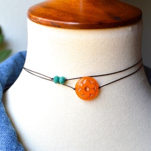 Orange Flower Beaded Choker: Minimalist Cord Necklace