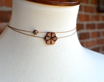 Handmade Light Brown Floral Choker: Boho Layering Necklace