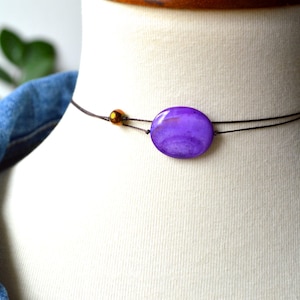 Handmade Purple Shell Choker: Minimalist Cord Necklace