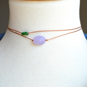 Handmade Beaded Cord Choker: Purple & Green Minimalist Necklace