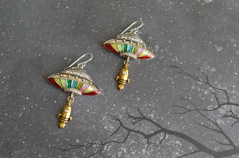 ufo earrings alien earrings boho earrings Spaceship and rocket earrings spaceship jewelry rocket earrings ufo gift for her