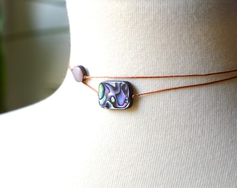 Abalone necklace choker, handmade simple unique minimalist layering cord choker.