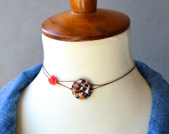 Handmade Leopard Print Shell Choker: Floral Bead Boho Necklace