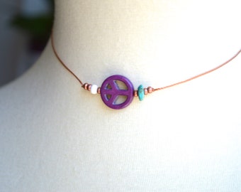 Peace choker, boho, bohemian, peace sign, minimalist, festival choker, dainty necklace, boho choker, gift for her, handmade choker.