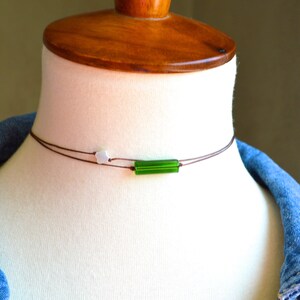 Green Glass Beaded Choker: Simple Nylon Cord Necklace