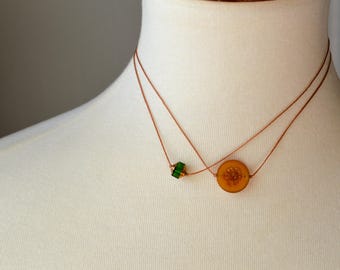 Dainty double strand orange and green minimalist choker necklace