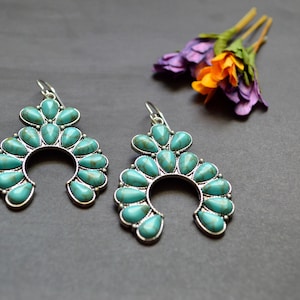 Turquoise Dangle Earrings: Southwestern Cowgirl Style, 2&quot; Drop