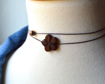 Brown Floral Choker: Minimalist Boho Necklace