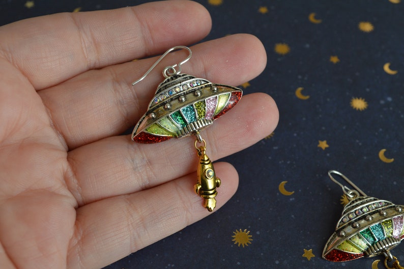 ufo earrings alien earrings boho earrings Spaceship and rocket earrings spaceship jewelry rocket earrings ufo gift for her