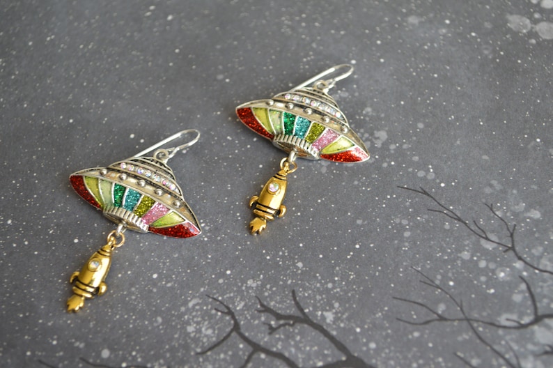 ufo earrings alien earrings boho earrings Spaceship and rocket earrings spaceship jewelry rocket earrings ufo gift for her