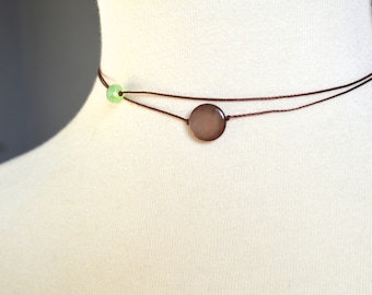 Handmade Brown Shell Coin Choker: Minimalist Layering Necklace