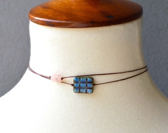 Handmade Blue Cord Choker: Dainty Boho Necklace