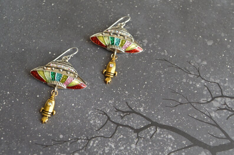 ufo earrings alien earrings boho earrings Spaceship and rocket earrings spaceship jewelry rocket earrings ufo gift for her